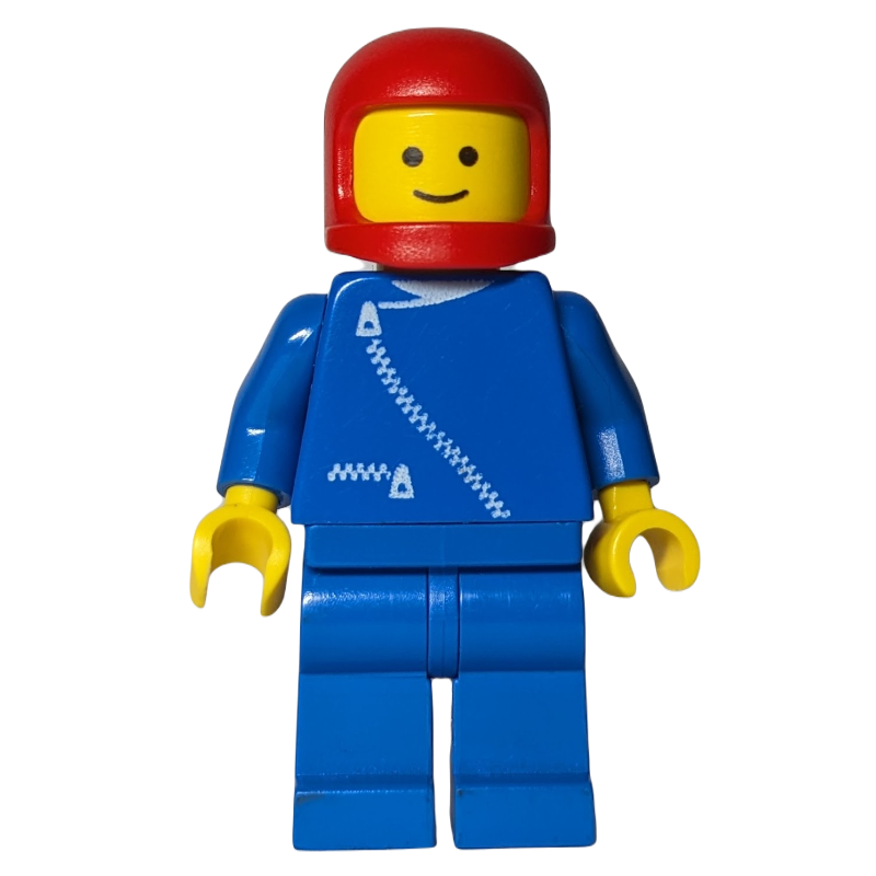 Lego Man, Blue Jacket with Zipper, Blue Legs, Red Helmet