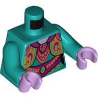 Lego Torso Tunic, Layered, Ornate Gold and Dark Pink Decorations Print, Dark Turquoise Arms, Lavender Hands / Dark Turquoise