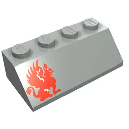 Brick Sloped 45° 2 x 4 with Red Dragon Left Print / Light Gray