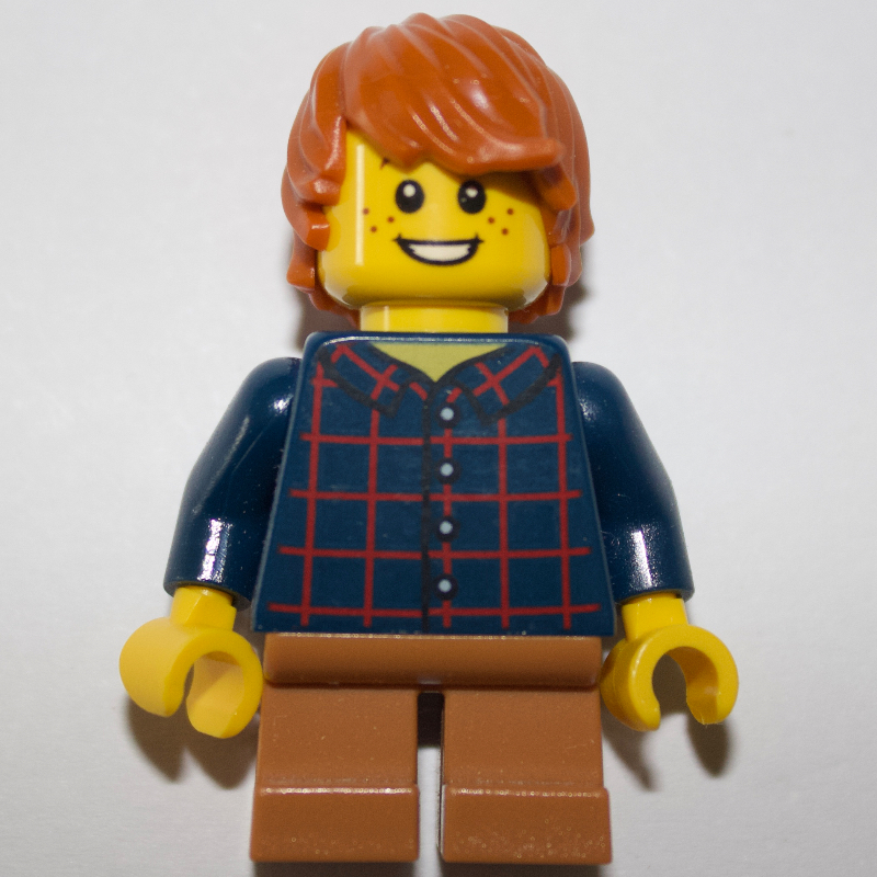Lego Boy, Plaid Shirt, Short Medium Nougat Legs, Dark Orange Hair