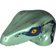 Lego Animal Body Part, Dinosaur, Raptor Head with Orange Eyes and Dark Blue Markings Print / Sand Green