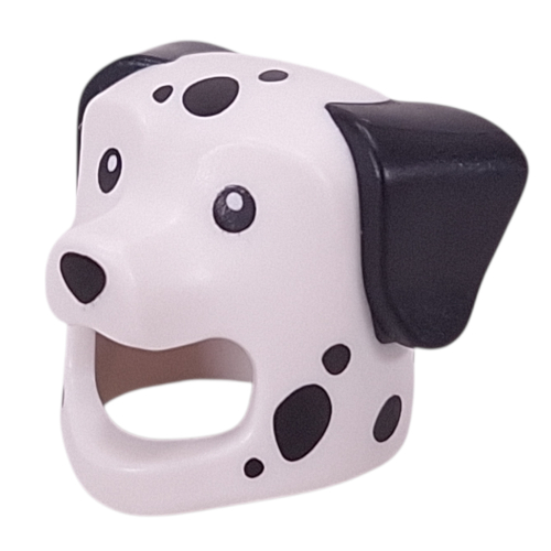 Lego Costume / Mask, Dog with Black Dalmatian Spots, Ear print / White