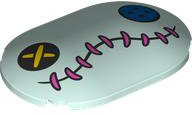 Lego Brick, Round 4 x 6 x 2/3 Oval with Curved Top with Black, Blue and Yellow Eyes and Mouth with Dark Pink Stitching Pattern (Scrump Face)