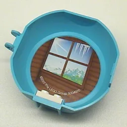 Pod, Round, Half, Back with 1 x 2 Plate White with Ski Hut Window Sticker / Medium Azure