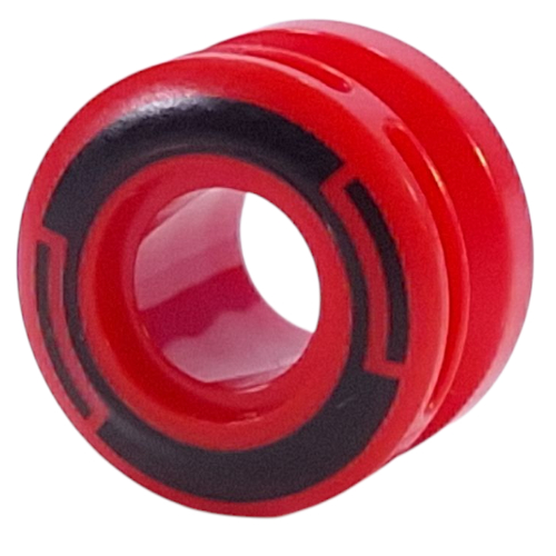 Lego Wheel 11 x 8 with Center Groove, One Smooth Side with Black Circles print / Red