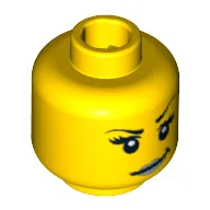 Minifig Head Intergalactic Girl, Arched Eyebrows, Eyelashes, Smirk with Silver Lips Print [Blocked Open Stud] / Yellow