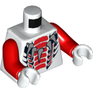 Lego Torso Snake with Five Tooth Necklace with Expanded Red and Black Scales Print, Red Arms, White Hands / White