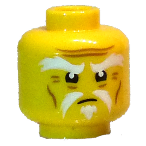 Lego Minifig Head Master Wu, Thick White Eyebrows, Moustache, Goatee, Angry Stare / Yellow
