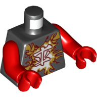Lego Torso Gold and White Energy with Asian Character Print, Red Arms and Hands / Black