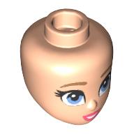Lego Minidoll Head with Dark Tan Eyebrows, Medium Blue Eyes, Coral Lips print / Light Nougat