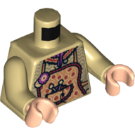 Lego Torso Apron with Flowers and Wool and Knitting Needles in Pocket Print, Tan Arms, Light Nougat Hands / Tan