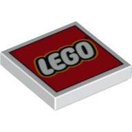 Lego Tile 2 x 2 with LEGO Logo Type 2 Print / White