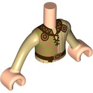 Lego Minidoll Torso Boy with Tan/Olive Green Tunic, Dark Brown Trim, Laces, Belt print, Light Nougat Hands / Light Nougat