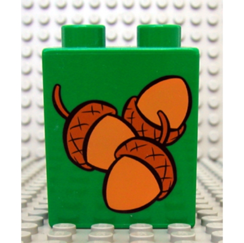 Lego Duplo Brick 1 x 2 x 2 with Acorns Loose Print / Green