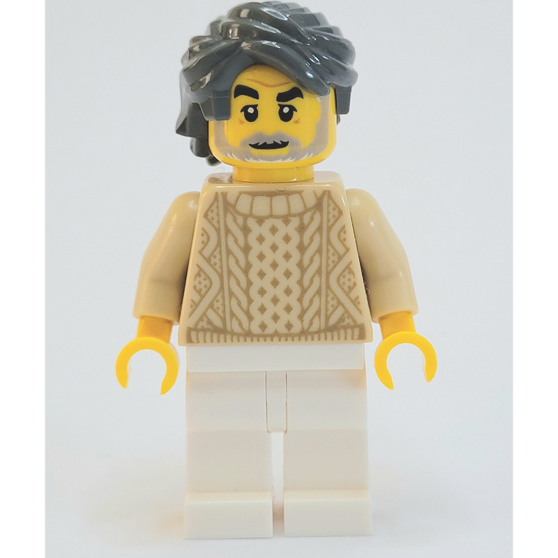 Lego Man, Tan Sweater, White Legs, Dark Bluish Gray Hair, Beard