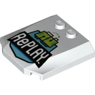 Brick Wedged, Curved Triple 4 x 4 x 2/3, 2 Studs with 'RePLAY' Print / White
