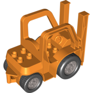 Lego Duplo Forklift Truck with Two Large Front Black Wheels and Two Small Rear Black Wheels / Orange