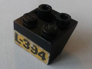 Lego Slope, Inverted 45 2 x 2 with Solid Round Bottom Tube with Black 'L-394' on Yellow Background Pattern (Sticker) - Set 394