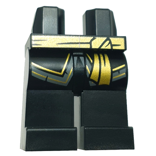 Lego Hips and Black Legs with Robe Ends, Gold/Dark Bluish Grey Trim, Gold Sash print / Black