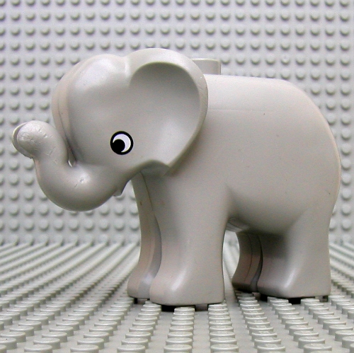 Lego Duplo Animal Elephant Baby Standing, Round Eye Print / Dark Bluish Gray