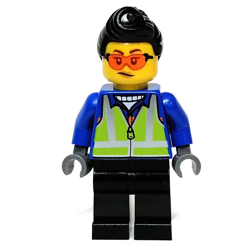 Lego Blue Torso, Black Legs, Black Hair, Orange Sun Glasses
