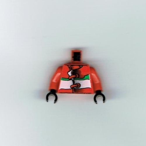 Lego Torso Racing Jacket with Straps, Green & White Stripes Print, Red Arms, Black Hands / Red
