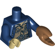Lego Torso Jacket over Barnacle Encrusted Shirt Print, Dark Blue Arms, Tan Hand Right, Medium Nougat Crab Pincer Left / Dark Blue