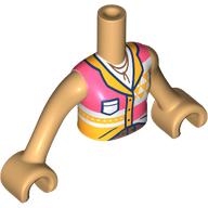 Lego Minidoll Torso Girl with Coral/Bright Light Orange Shirt, Dark Blue Trim print, Warm Tan Arms and Hands / Warm Tan