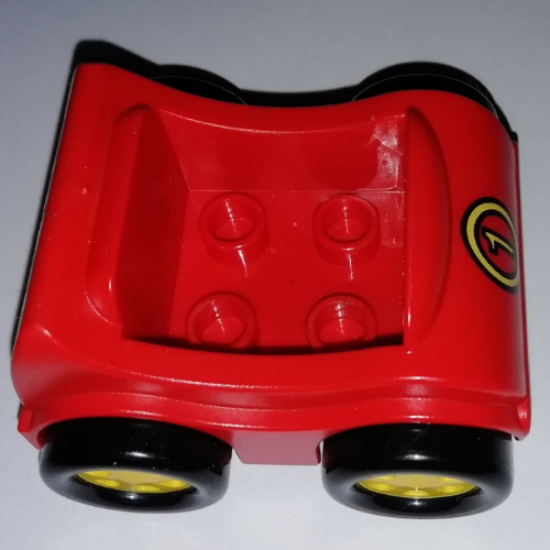 Lego Duplo Car with Yellow Wheels and '1' Print / Red