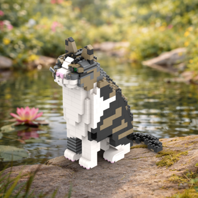 Lego Brown Tabby & White Cat