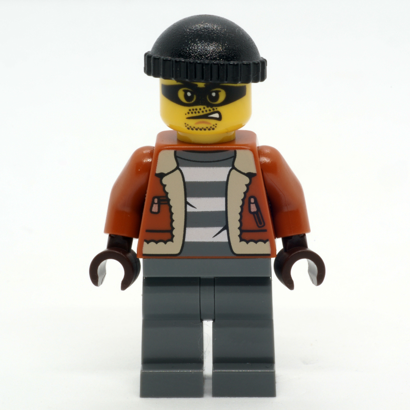 Lego Criminal, Dark Orange Jacket, Dark Bluish Gray Legs, Black Beanie