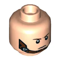 Minifig Head Captain America, Dark Brown Eyebrows, Grin with Raised Right Eyebrow / Reddish Brown Chinstrap Print / Light Nougat