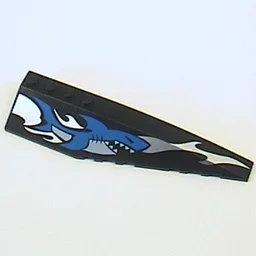 Brick Wedged, Curved 12 x 3 Right with Blue Shark and Silver Wave Print / Black