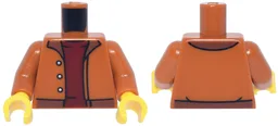 Torso Jacket Open with 3 Silver Buttons, Reddish Brown Waistband and Collar over Dark Red Shirt Pattern / Dark Orange Arms / Yellow Hands