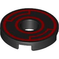 Tile Round 2 x 2 with Hole with Red Circles Print / Black