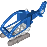 Duplo Helicopter with Cabin (Fixed Skids) with White Base and 'POLICE' Print / Blue