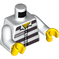 Lego Torso Prison Shirt, '50380', Dark Bluish Gray Stripes, 5 Buttons, Hairy Chest Print, White Arms, Yellow Hands / White