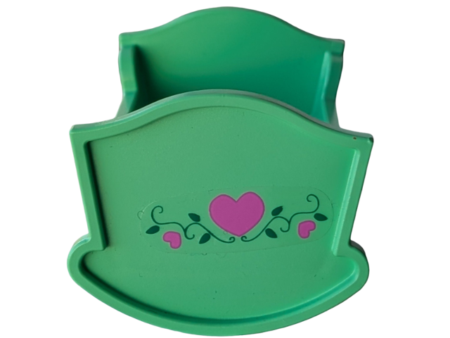 Lego Duplo, Furniture Cradle (Belville Baby Crib) with 3 Dark Pink Hearts and Green Vine Pattern (Sticker) - Set 5860