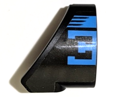 Lego Technic, Panel Curved #10 3 x 3 Tapered Right with Dark Azure Stripe and Bugatti Logo Left Half / Capital Letter E Pattern (Sticker) - Set 42162