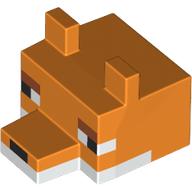 Lego Animal Body Part, Fox Head Blocky with White Underside, Black Eyes, Nose print / Orange