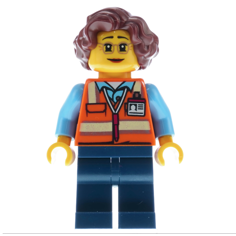 Lego Crossing Guard, Orange Safety Vest, Dark Blue Legs