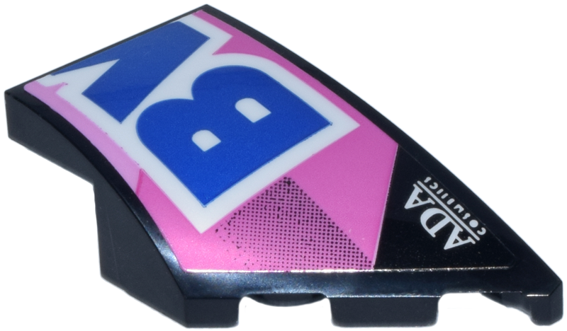 Lego Wedge 4 x 2 Right No Studs with Blue and White 'BV' of BWT Logo on Bright Pink and Dark Pink Background Pattern (Sticker) - Set 77248