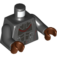 Lego Torso Armour, Dark Red Wire print, Black Arms, Reddish Brown Hands / Black