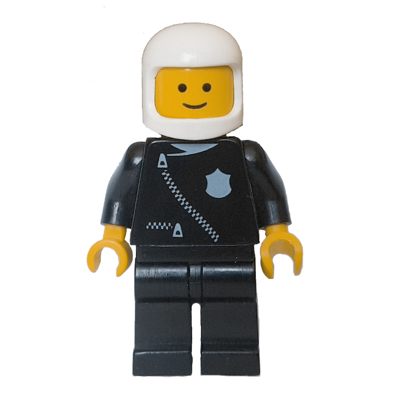 Lego Policeman, Black Jacket with Zipper, White Helmet (3842a Helmet)