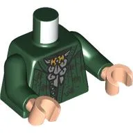 Torso, Open Sweater, Silver Ruffles, Decorations, Gold Brooch Print, Dark Green Arms, Light Nougat Hands / Dark Green