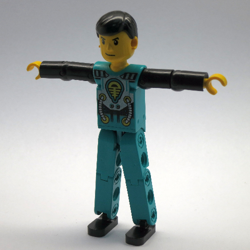 Lego Technic Figure Dark Turquoise Legs, Dark Turquoise Torso with Yellow, Black, Silver Print, Black Arms / [No Color/Any Color]