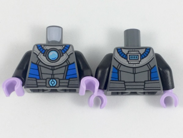 Lego Torso Armor with Medium Azure Round Crystal with Blue Tubes Pattern (Mr. Freeze) / Black Arms / Lavender Hands