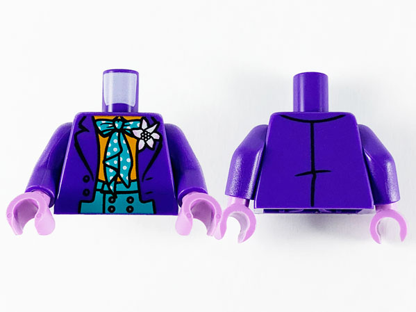 Lego Torso Batman Suit with Flower, Orange Shirt, Dark Turquoise Vest and Tie with White Dots Pattern (Joker) / Dark Purple Arms / Medium Lavender Hands