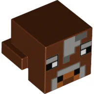 Minifig Head Special, Cube with Rear Ledge, Pixelated Light and Dark Bluish Gray Pixelated Face Print (Cow) / Reddish Brown