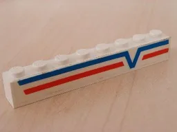 Brick 1 x 8 with Blue -V- and Red Lines Right Pattern (Sticker) - Set 6346